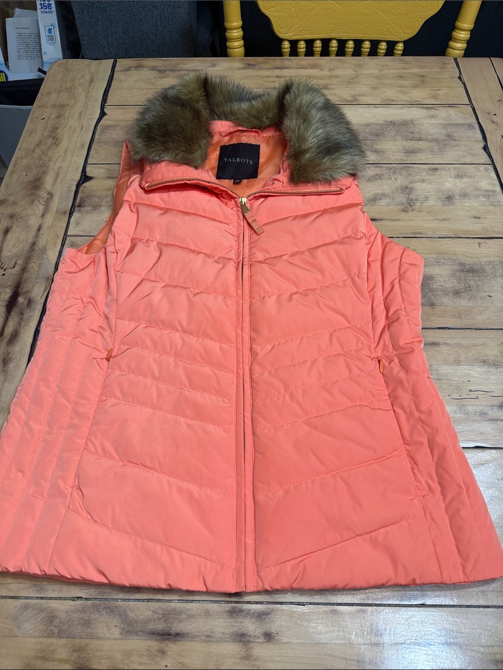 Talbots Faux Fur Collar Down Puffer Vest Quilted Preppy Coastal Grandma - Picture 5 of 9